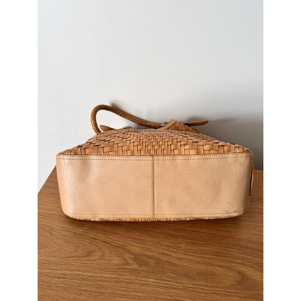 Cole Haan Genevieve Optical Weave Tan Leather Hobo Shoulder Bag Handbag
